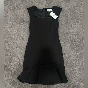 She + Sky Black Cap-Sleeve High-Low Peplum Dress